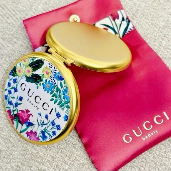 Gucci Beauty Floral / Gold Compact Mirror with Snap Pouch - Picture 5 of 6